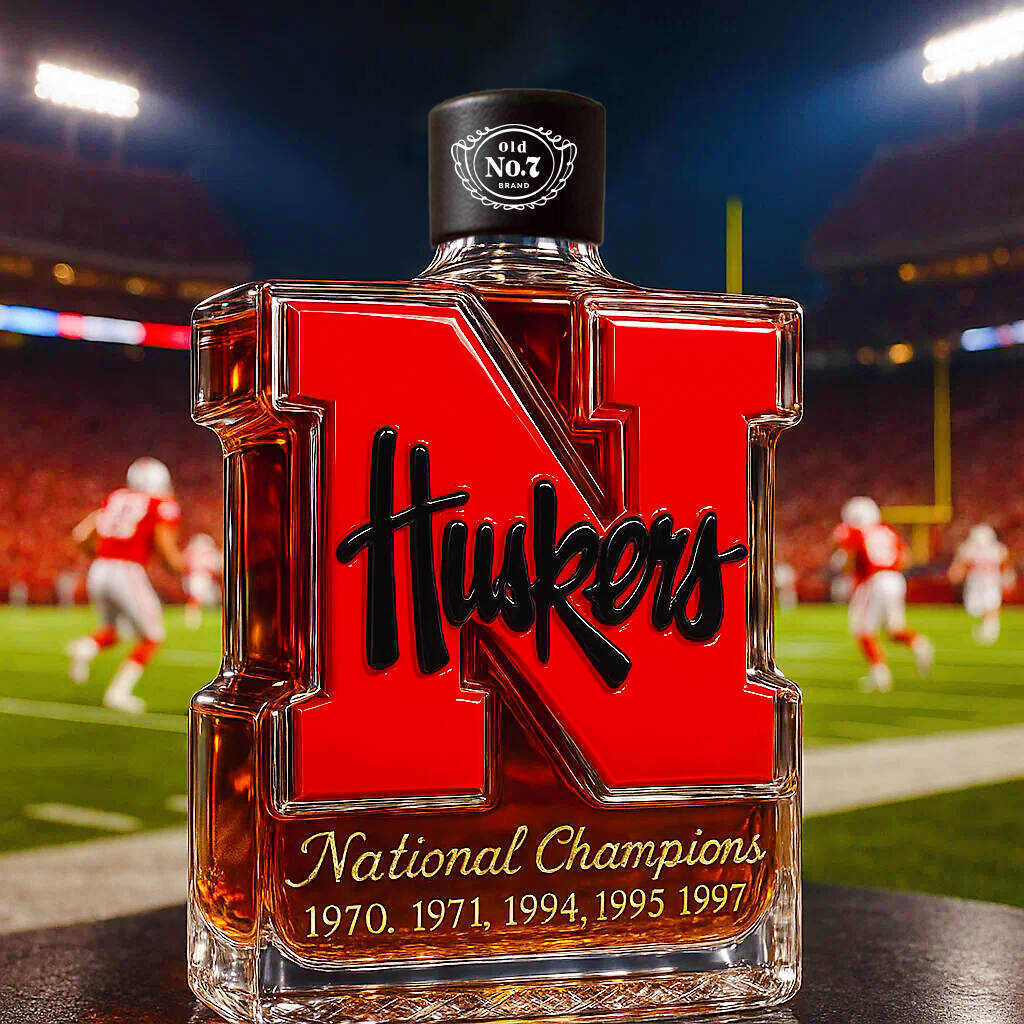 Nebraska Cornhuskers 5-Time National Champions Whiskey Bottle-Storyflask