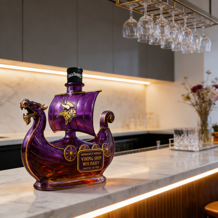Minnesota Vikings Dragon‐head Ship Custom Whiskey Bottle - A Commanding Tribute to The Franchise’s Heritage