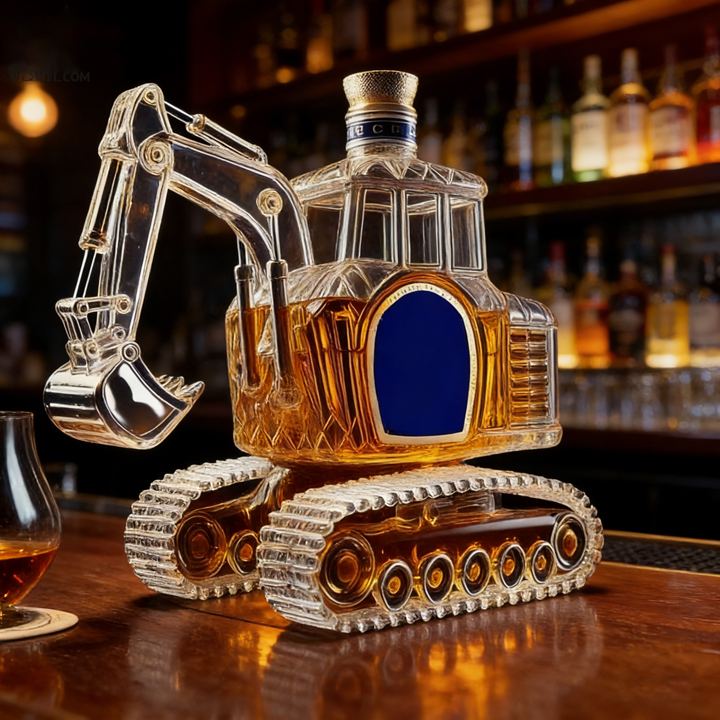Novelty Excavator-Shaped Whiskey Bottle - Intricate Detailed Premium Glass Decanter