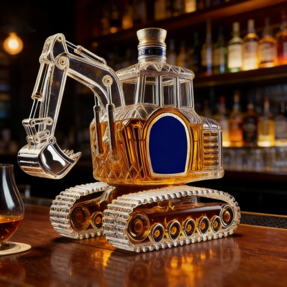 Novelty Excavator-Shaped Whiskey Bottle - Intricate Detailed Premium Glass Decanter