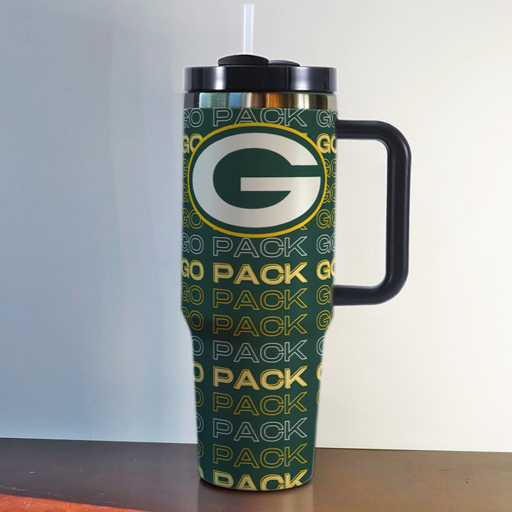 NFL Stainless Steel Tumbler with Handle and Straw - 40oz Double Wall Insulated Travel Mug with Lid
