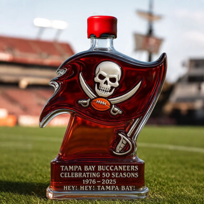 Tampa Bay Buccaneers 50 Seasons Hey Hey Tampa Bay Whiskey Bottle