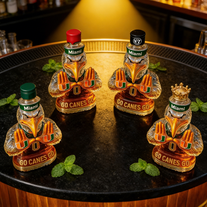 Miami Hurricanes Go Canes Go Whiskey Bottle - The One-And-Only Sebastian the Ibis