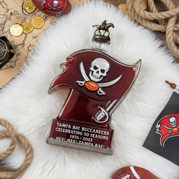 Tampa Bay Buccaneers 50 Seasons Hey Hey Tampa Bay Whiskey Bottle