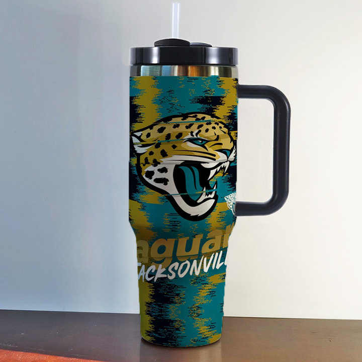 NFL Stainless Steel Tumbler with Handle and Straw - 40oz Double Wall Insulated Travel Mug with Lid