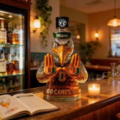 Miami Hurricanes Go Canes Go Whiskey Bottle - The One-And-Only Sebastian the Ibis