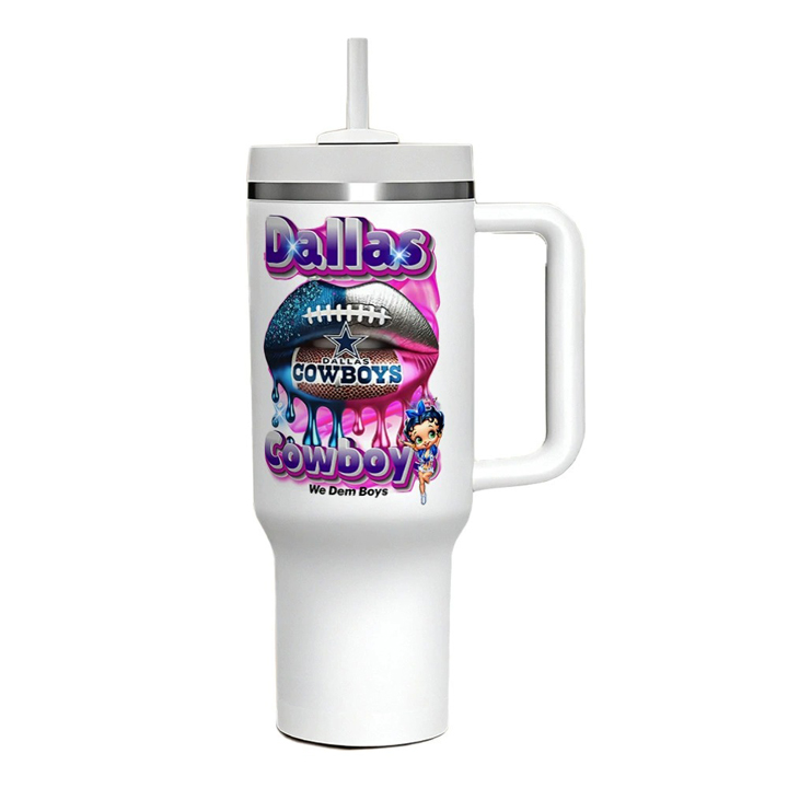 NFL Stainless Steel Tumbler with Handle and Straw - 40oz Double Wall Insulated Travel Mug with Lid