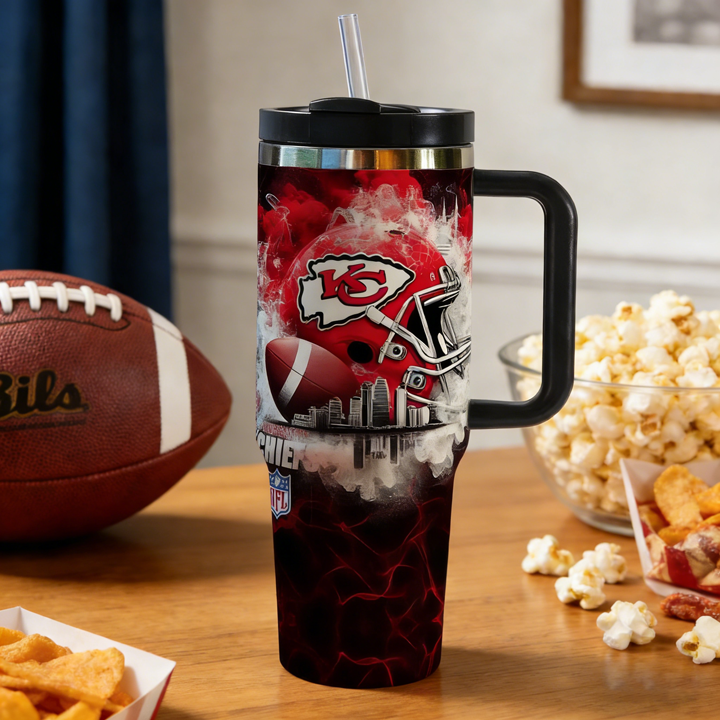 NFL Stainless Steel Tumbler with Handle and Straw - 40oz Double Wall Insulated Travel Mug with Lid