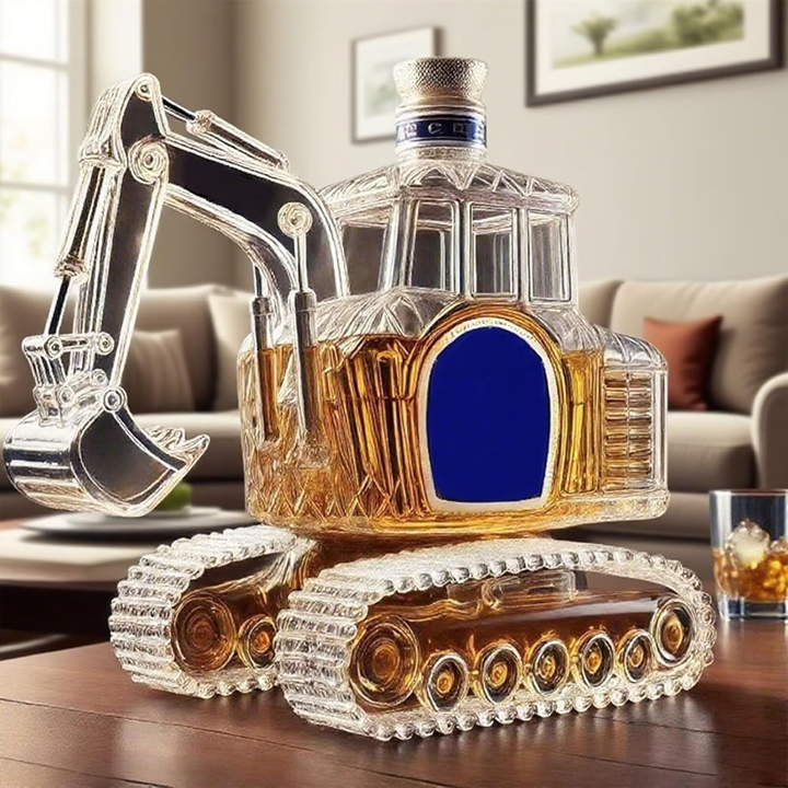 Novelty Excavator-Shaped Whiskey Bottle - Intricate Detailed Premium Glass Decanter