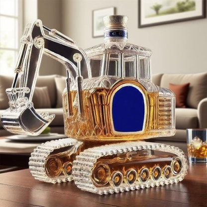 Novelty Excavator-Shaped Whiskey Bottle - Intricate Detailed Premium Glass Decanter