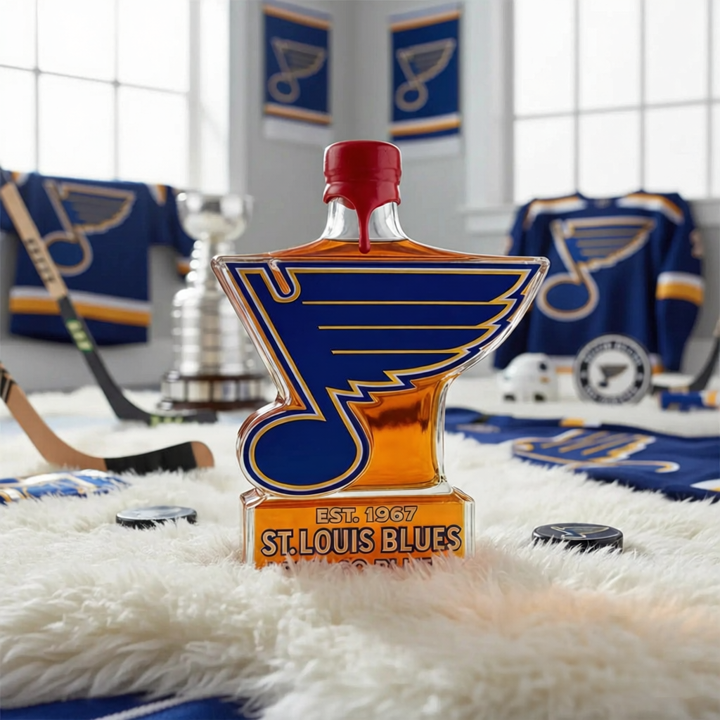 St. Louis Blues Let’s Go Blues Whiskey Bottle - A Sculpted Tribute to St. Louis Hockey