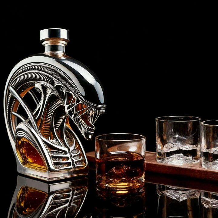 Alien-Inspired Biomechanical Decanter - Glass Art Statue Bottle for Whiskey Wine Beer