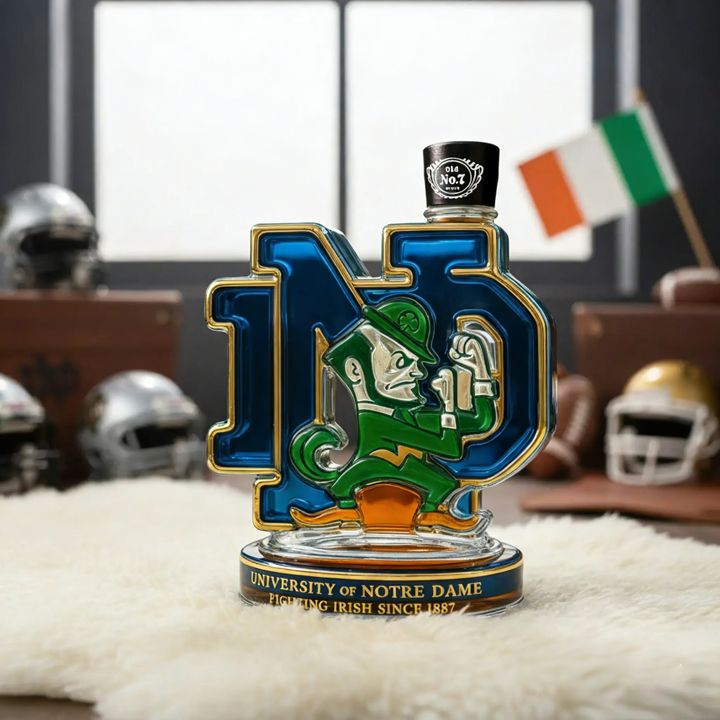 University Of Notre Dame Fighting Irish Whiskey Bottle - Nd Monogram Collectible Glass Decanter