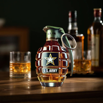Military Style Grenade Whiskey Bottle - Collectible Engraved Hand-Grenade Shape Decanter
