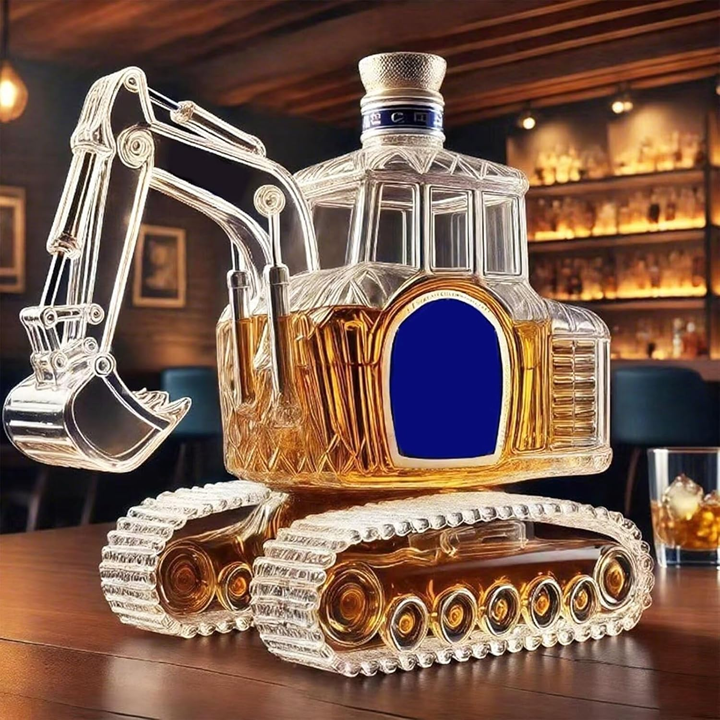 Novelty Excavator-Shaped Whiskey Bottle - Intricate Detailed Premium Glass Decanter