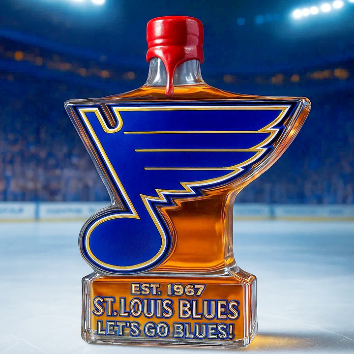 St. Louis Blues Let’s Go Blues Whiskey Bottle - A Sculpted Tribute to St. Louis Hockey