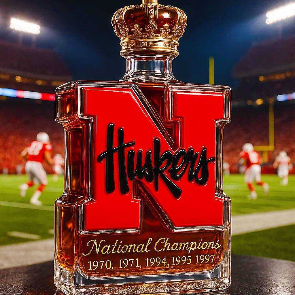 Nebraska Cornhuskers 5-Time National Champions Whiskey Bottle-Storyflask