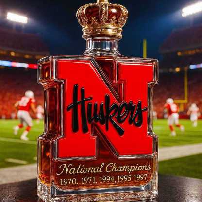 Nebraska Cornhuskers 5-Time National Champions Whiskey Bottle-Storyflask
