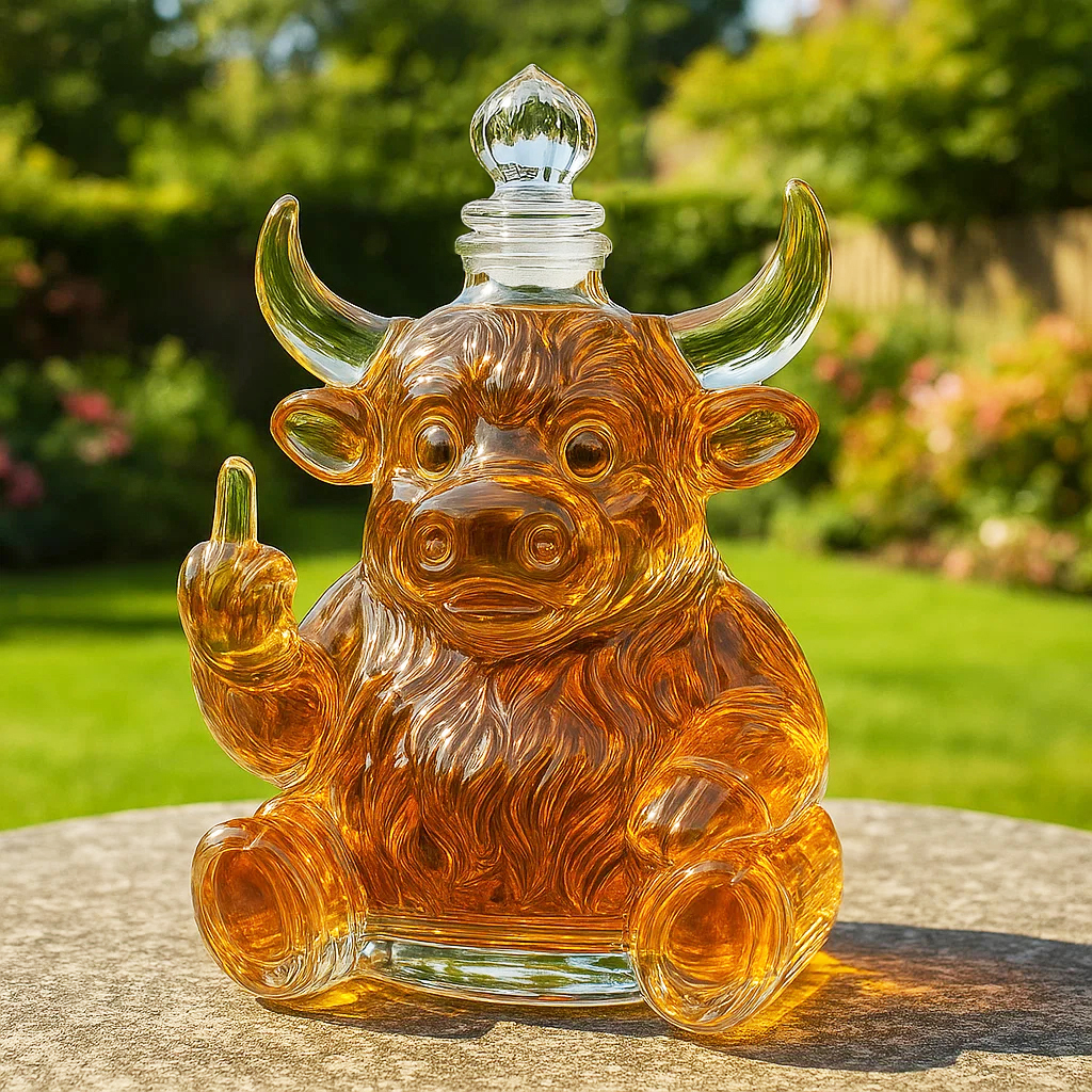Highland Cow Middle Finger Whisky Bottle-Storyflask