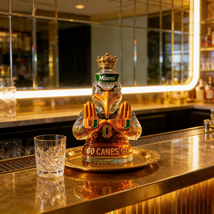 Miami Hurricanes Go Canes Go Whiskey Bottle - The One-And-Only Sebastian the Ibis