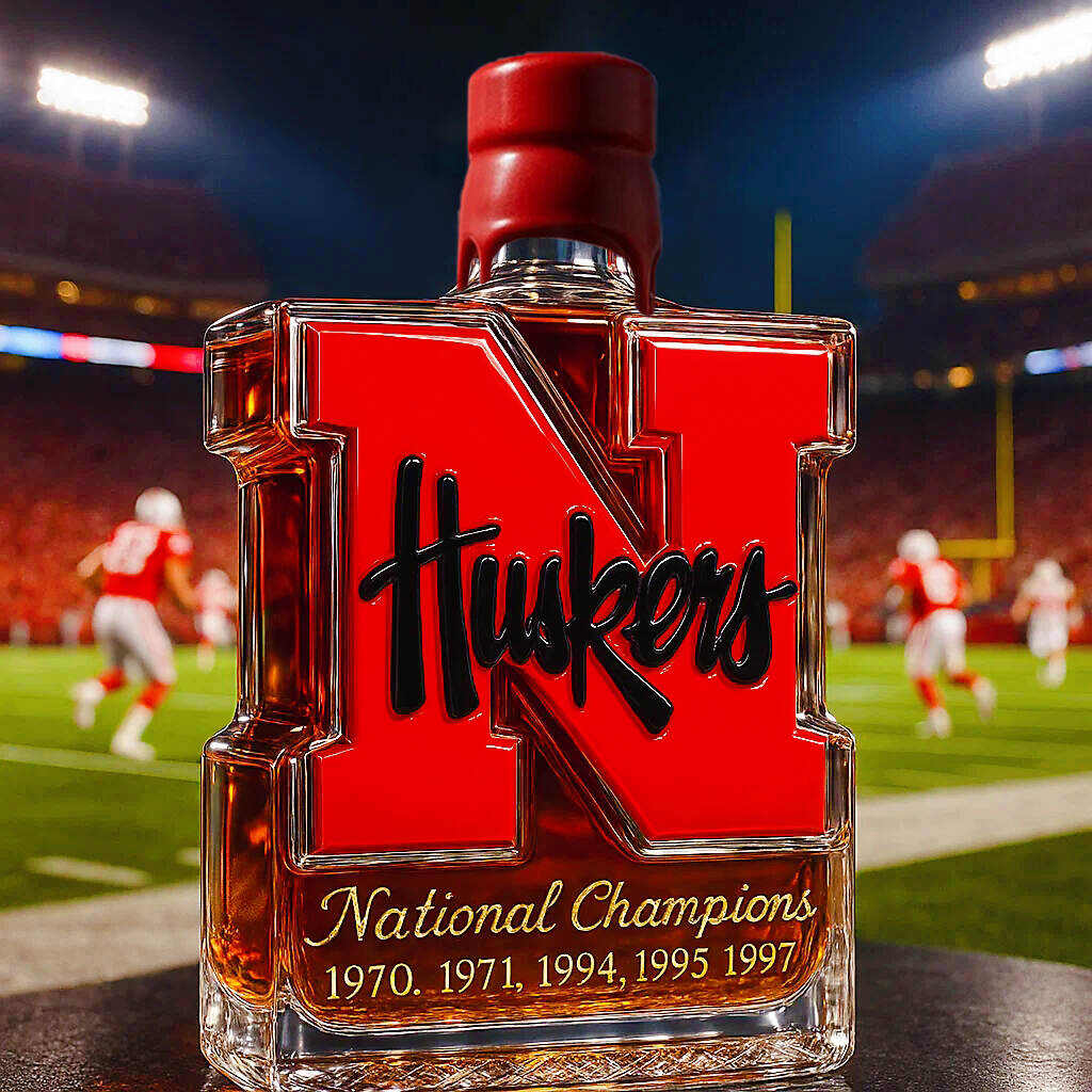 Nebraska Cornhuskers 5-Time National Champions Whiskey Bottle-Storyflask