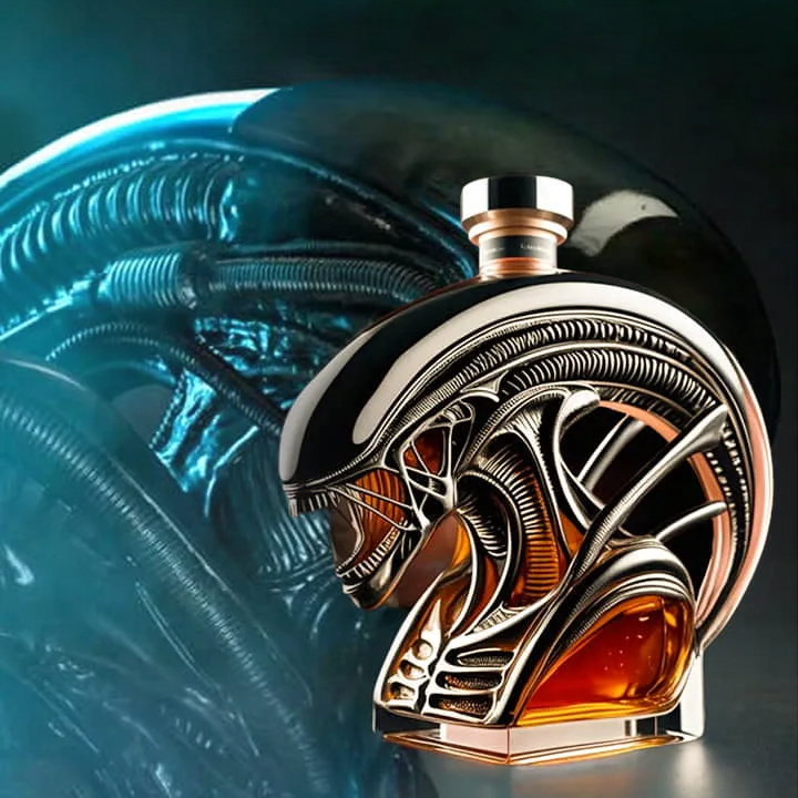 Alien-Inspired Biomechanical Decanter - Glass Art Statue Bottle for Whiskey Wine Beer