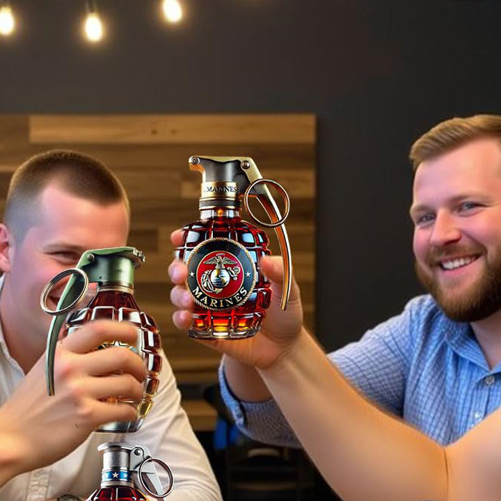 Military Style Grenade Whiskey Bottle - Collectible Engraved Hand-Grenade Shape Decanter