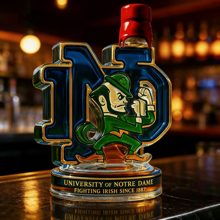 University Of Notre Dame Fighting Irish Whiskey Bottle - Nd Monogram Collectible Glass Decanter