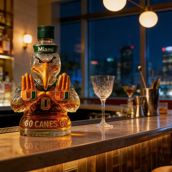 Miami Hurricanes Go Canes Go Whiskey Bottle - The One-And-Only Sebastian the Ibis