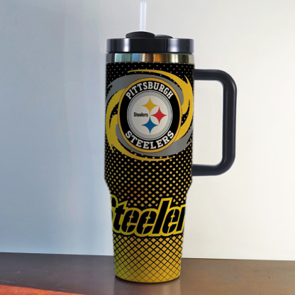 NFL Stainless Steel Tumbler with Handle and Straw - 40oz Double Wall Insulated Travel Mug with Lid
