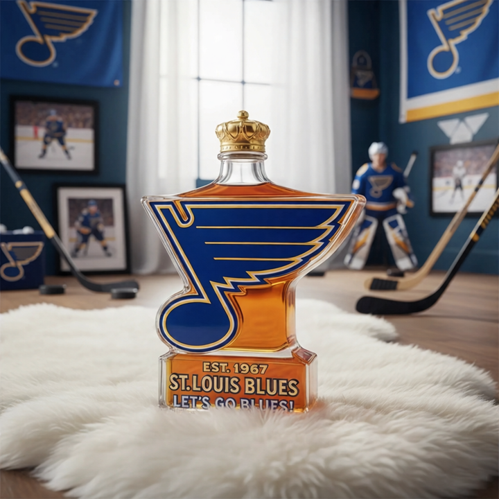 St. Louis Blues Let’s Go Blues Whiskey Bottle - A Sculpted Tribute to St. Louis Hockey