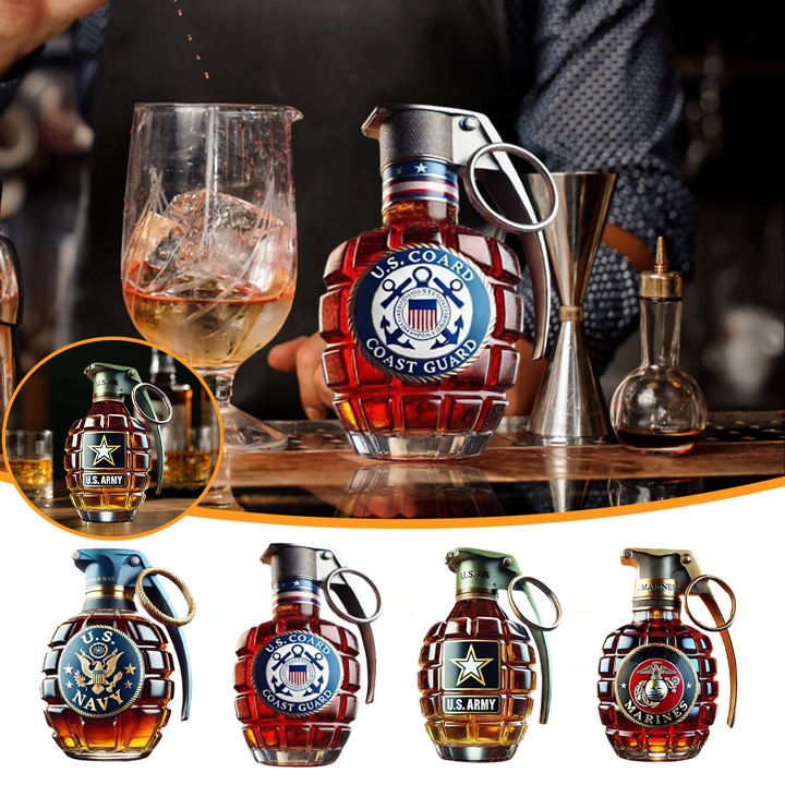 Military Style Grenade Whiskey Bottle - Collectible Engraved Hand-Grenade Shape Decanter