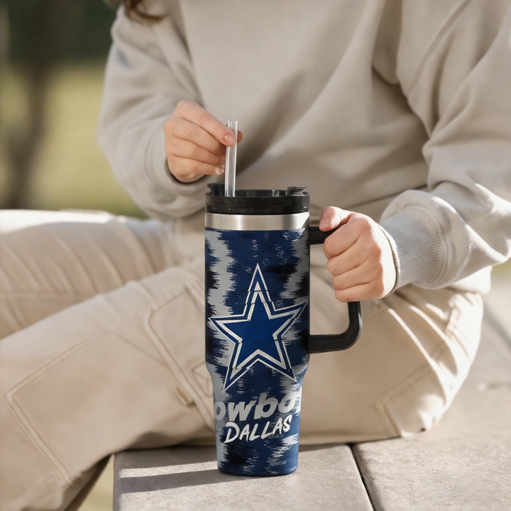 NFL Stainless Steel Tumbler with Handle and Straw - 40oz Double Wall Insulated Travel Mug with Lid