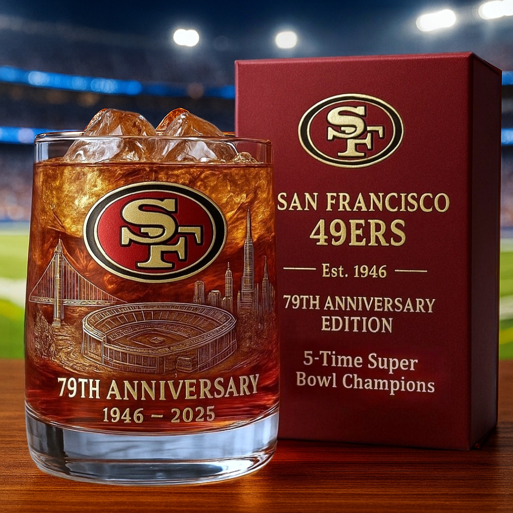 San Francisco 49ers 79th Anniversary Whiskey Glass-Storyflask