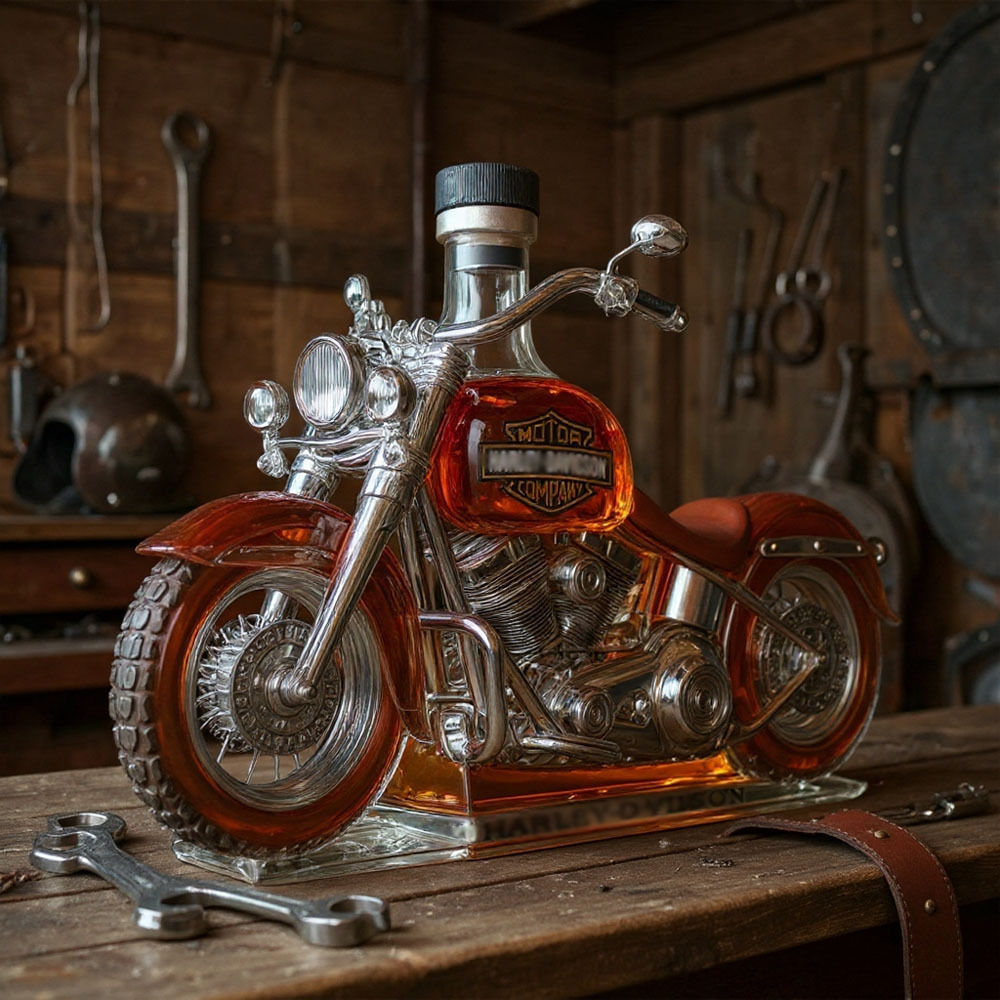 Retro Motorcycle Shape Glass Whiskey Bottle-Storyflask
