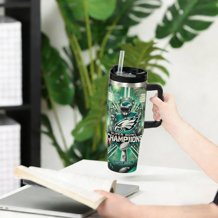 NFL Stainless Steel Tumbler with Handle and Straw - 40oz Double Wall Insulated Travel Mug with Lid