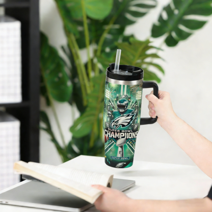 NFL Stainless Steel Tumbler with Handle and Straw - 40oz Double Wall Insulated Travel Mug with Lid