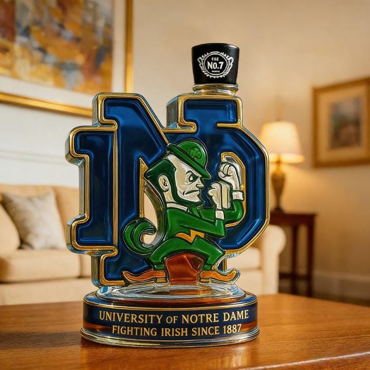 University Of Notre Dame Fighting Irish Whiskey Bottle - Nd Monogram Collectible Glass Decanter