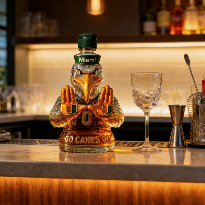 Miami Hurricanes Go Canes Go Whiskey Bottle - The One-And-Only Sebastian the Ibis