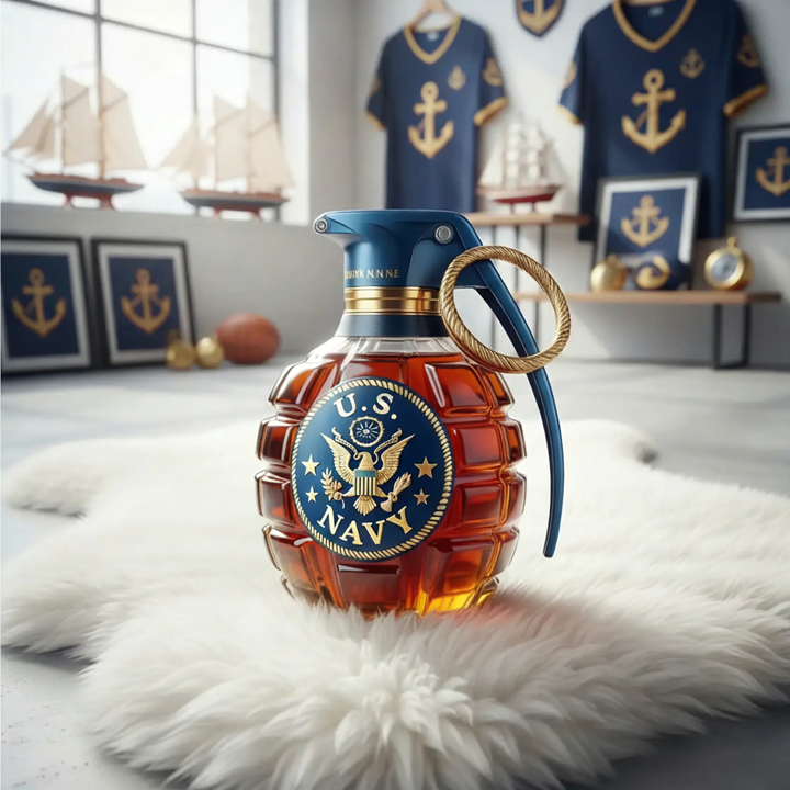 Military Style Grenade Whiskey Bottle - Collectible Engraved Hand-Grenade Shape Decanter