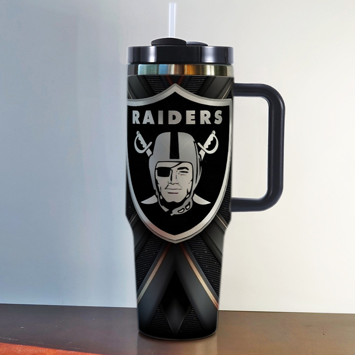 NFL Stainless Steel Tumbler with Handle and Straw - 40oz Double Wall Insulated Travel Mug with Lid