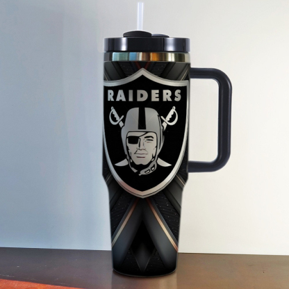 NFL Stainless Steel Tumbler with Handle and Straw - 40oz Double Wall Insulated Travel Mug with Lid