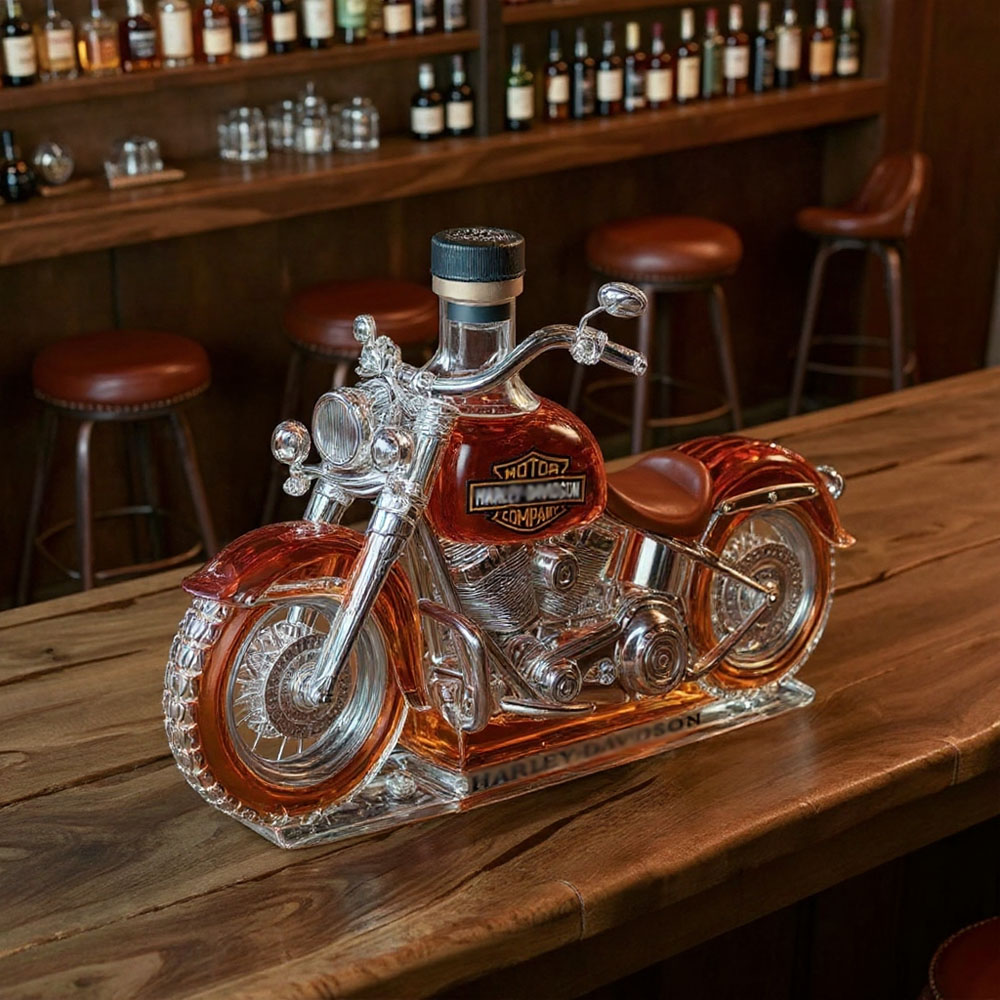 Retro Motorcycle Shape Glass Whiskey Bottle-Storyflask