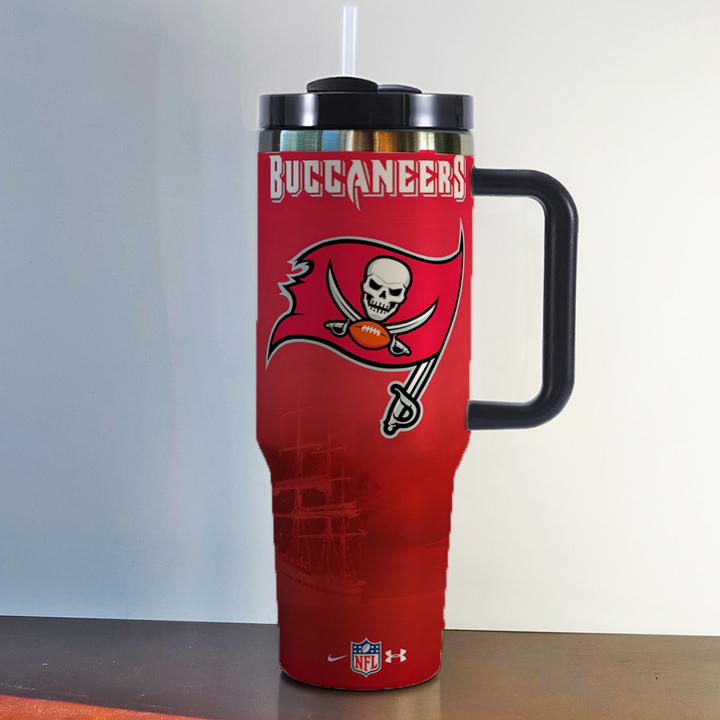 NFL Stainless Steel Tumbler with Handle and Straw - 40oz Double Wall Insulated Travel Mug with Lid