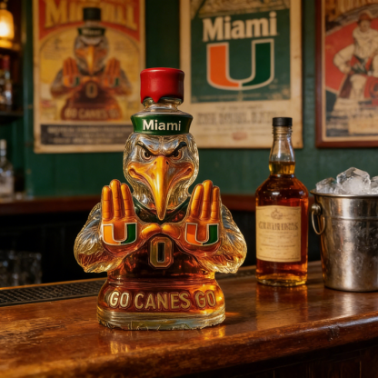 Miami Hurricanes Go Canes Go Whiskey Bottle - The One-And-Only Sebastian the Ibis