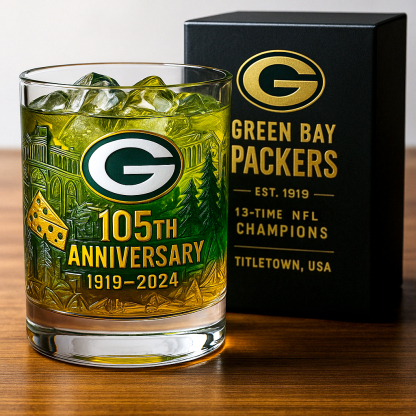 🏈 NFL Team🔥Green Bay Packers 105th Anniversary Whiskey Glass-Storyflask