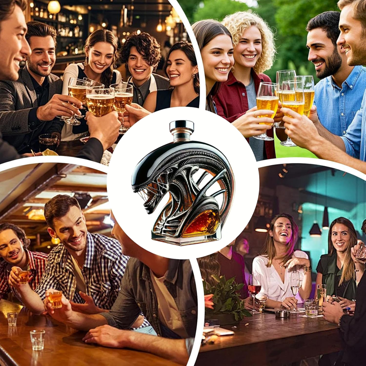 Alien-Inspired Biomechanical Decanter - Glass Art Statue Bottle for Whiskey Wine Beer