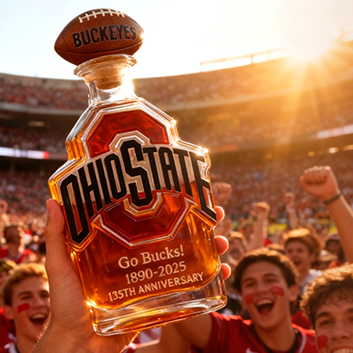Ohio State Buckeyes Go Bucks 1980-2025 135th Anniversary Custom Whiskey Bottle-Storyflask