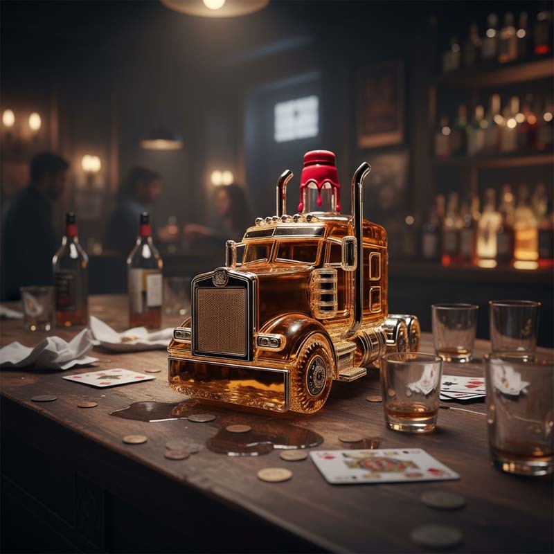 Truck Shape Glass Whiskey Bottle-Storyflask
