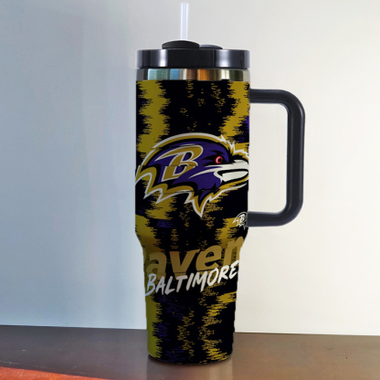 NFL Stainless Steel Tumbler with Handle and Straw - 40oz Double Wall Insulated Travel Mug with Lid